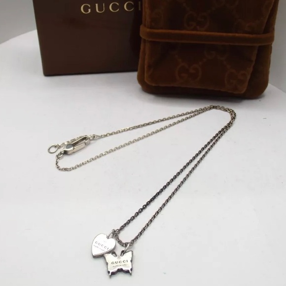 GUCCI Heart and Butterfly Silver Necklace-Ag925 😍🔥❤️ - Picture 1 of 17